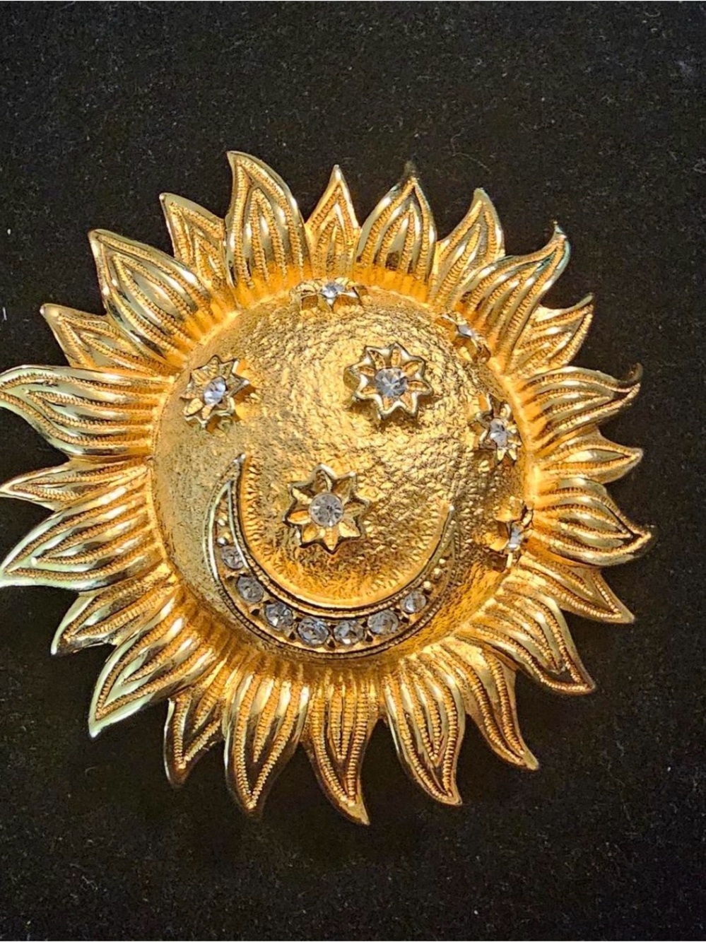 Gold Sun and Moon Crystal Brooch - Women’s Fashion Jewelry